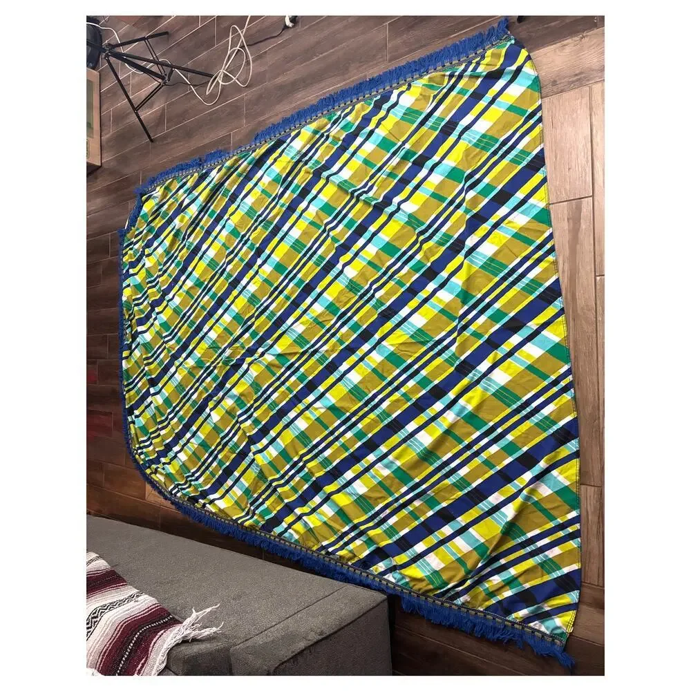 Blue‎ Green Bed Coverlet Sheet with Fringe 73